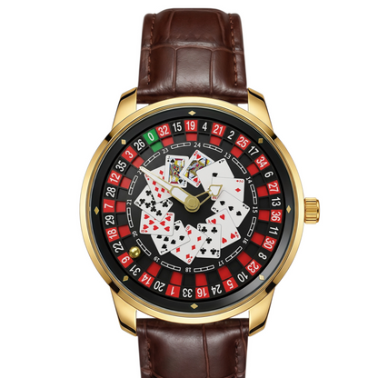 Poker Dial Quartz Watch with Genuine Leather Strap