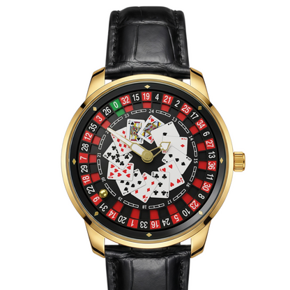 Poker Dial Quartz Watch with Genuine Leather Strap