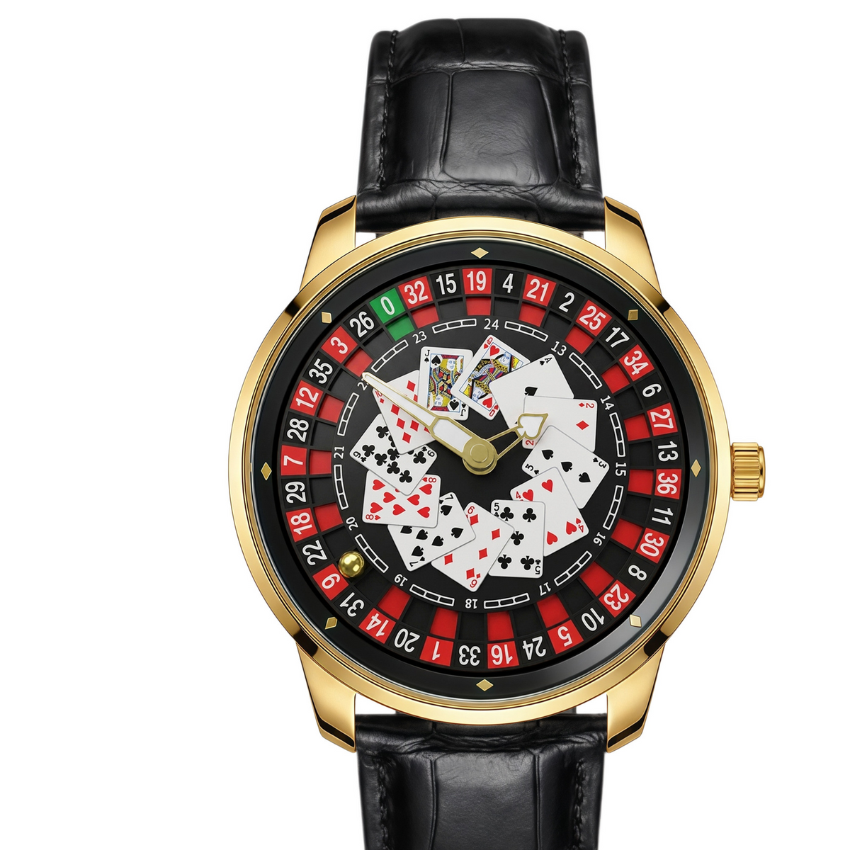 Poker Dial Quartz Watch with Genuine Leather Strap
