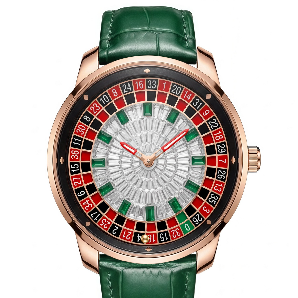 Mens Roulette Style Leather Strap Quartz Watch