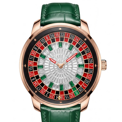 Mens Roulette Style Leather Strap Quartz Watch