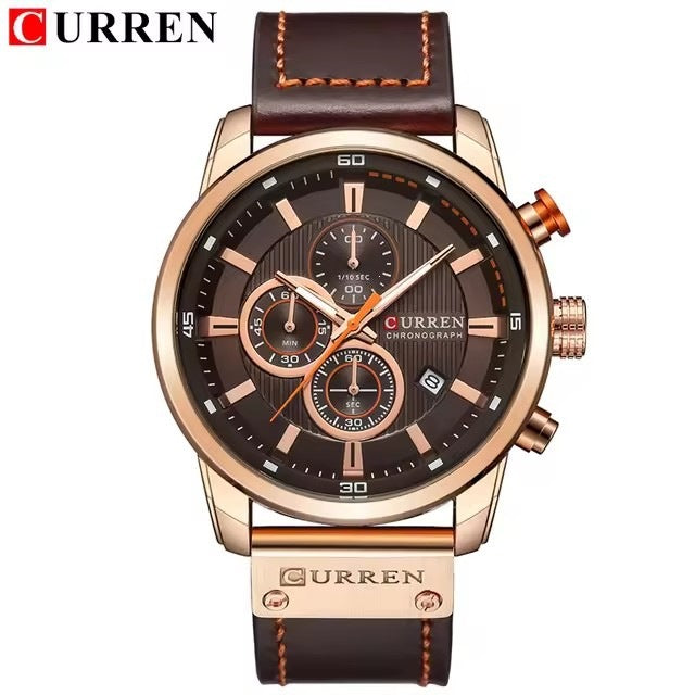 CURREN Mens Brown Waterproof Luminous Leather Strap Watch