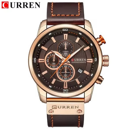 CURREN Mens Brown Waterproof Luminous Leather Strap Watch