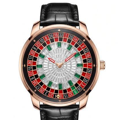 Mens Roulette Style Leather Strap Quartz Watch